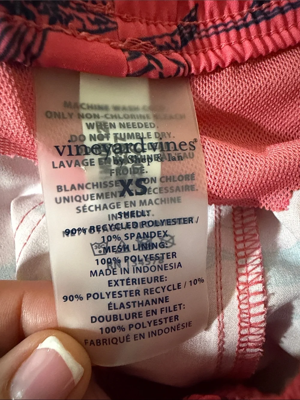 Vineyard Vines Coral Swim Trunks with Navy Fish Print